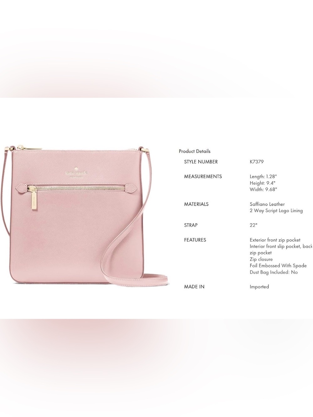 Kate Spade Sadie Large Crossbody Tutu Pink Saffiano Leather - Picture 2 of 10